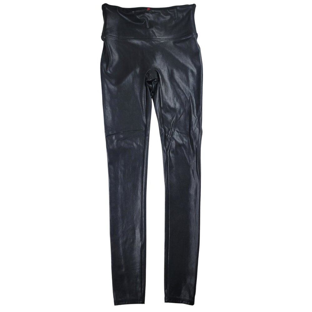 SPANX Black Shiny Faux Leather Leggings Women's Size Small High Waist